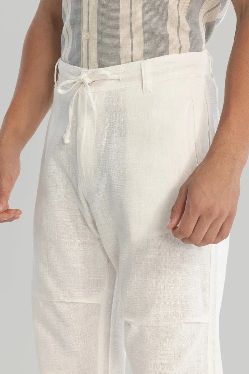 Snitch  White Plain Relaxed Fit Trousers for Men | Best Price UAE